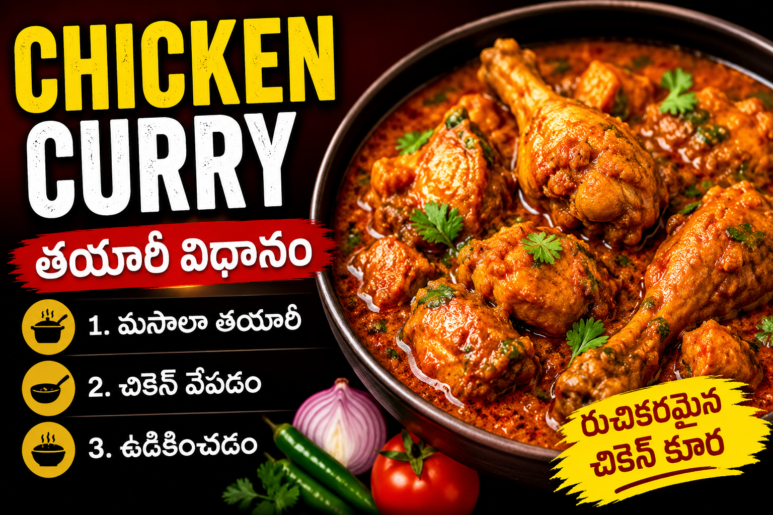 చికెన్ కర్రీ తయారీ విధానం: Easy Chicken Curry Recipe in Telugu