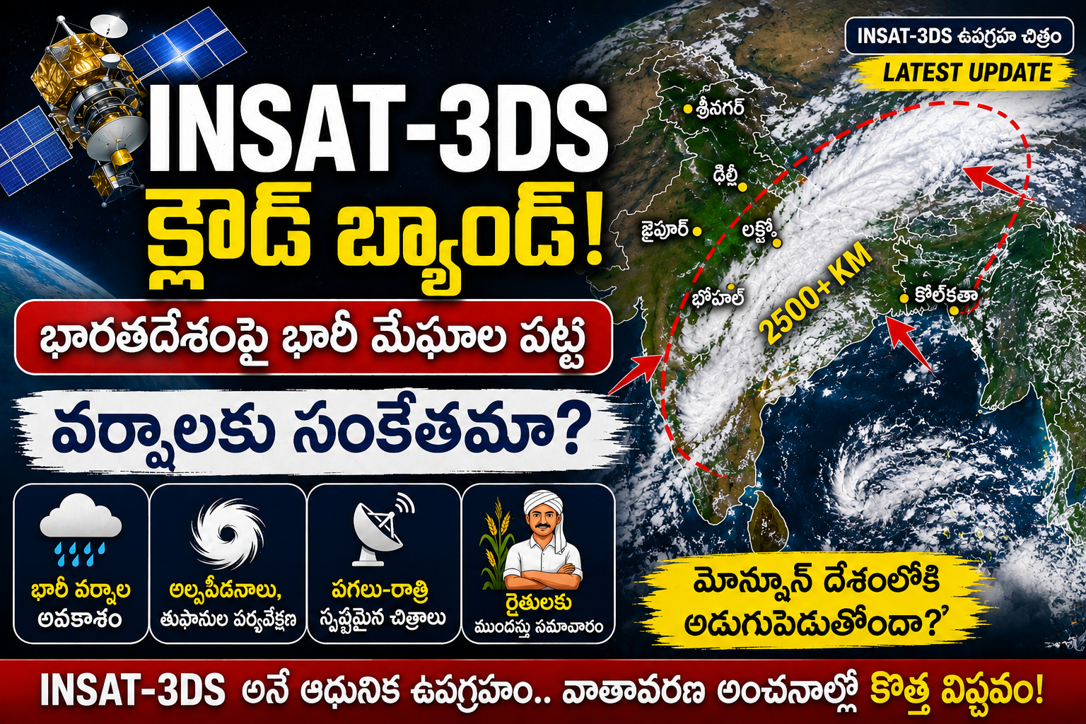 INSAT-3DS Cloud Band News: భారతదేశంపై భారీ మేఘాల బెల్ట్.. వర్షాలకు సంకేతమా?