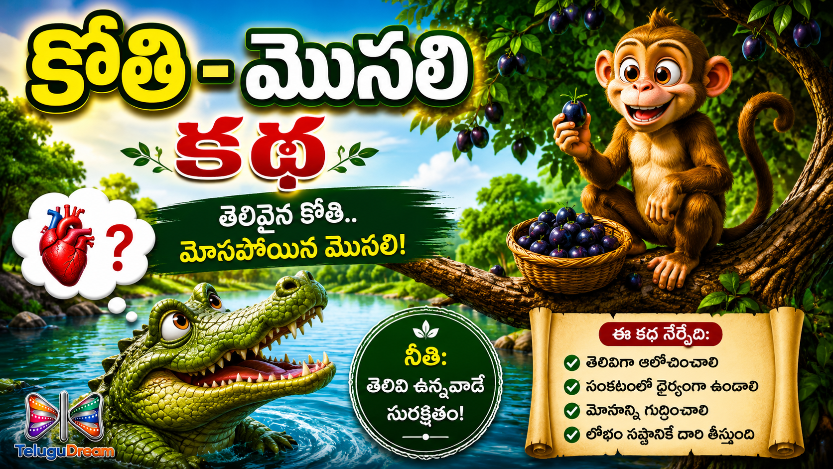 కోతి – మొసలి కథ | Panchatantra Monkey and Crocodile Story in Telugu