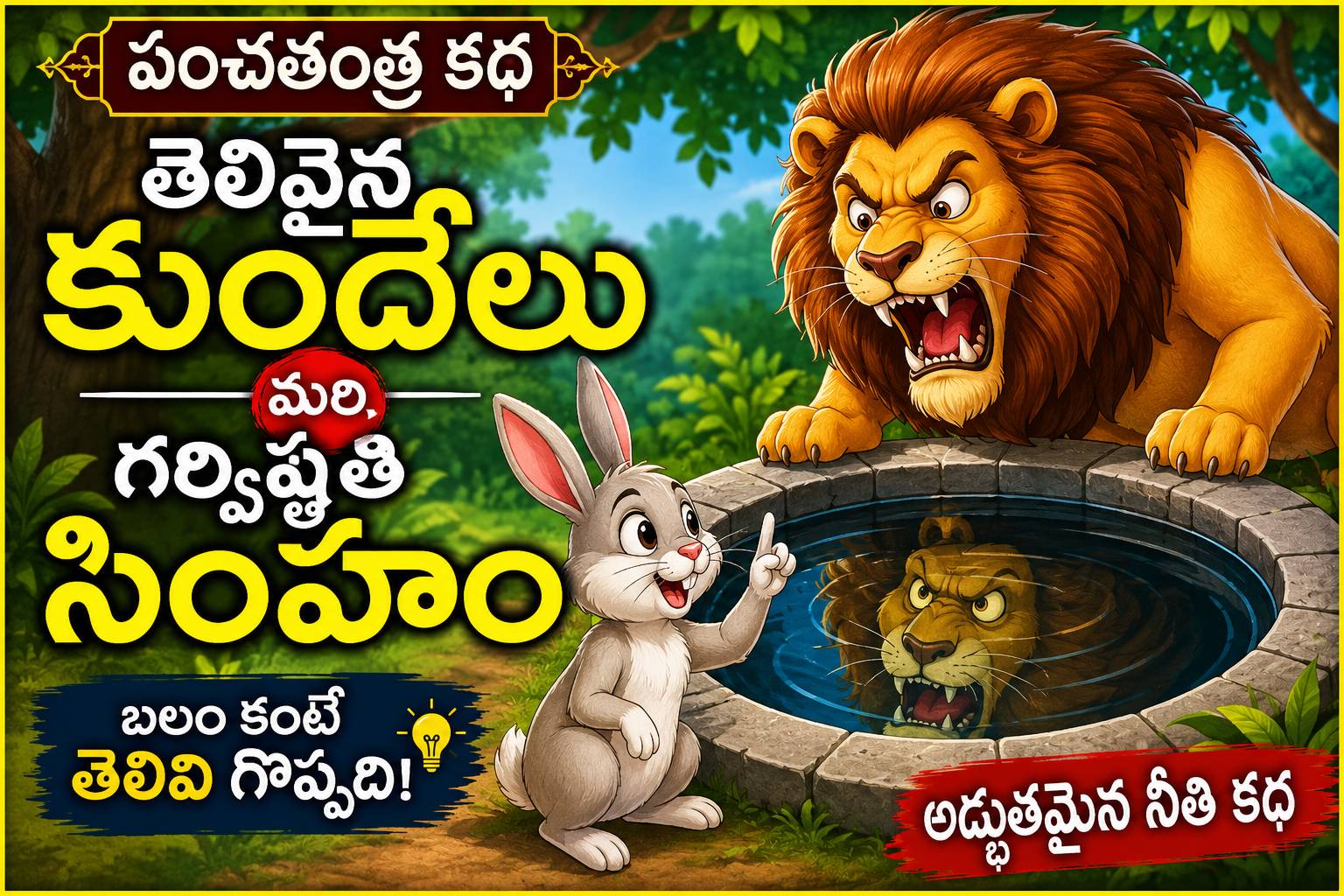 తెలివైన కుందేలు – గర్విష్టి సింహం | పంచతంత్ర కథ తెలుగు