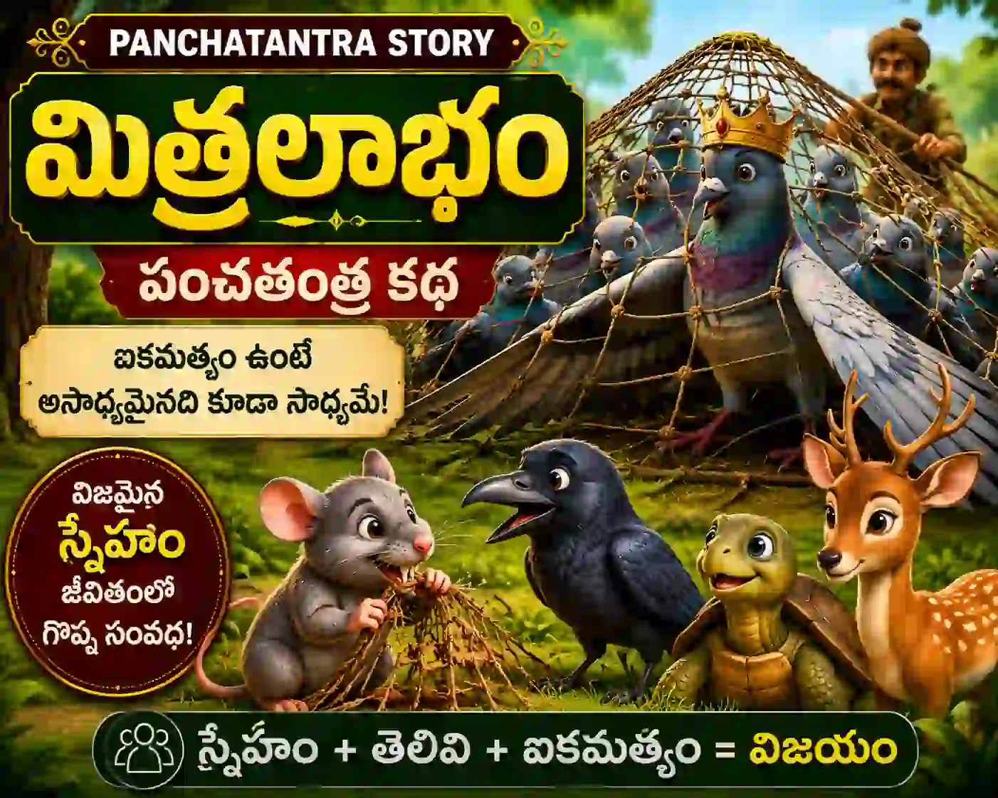 Panchatantra Stories Telugu – Mitralabham | పావురాల రాజు అద్భుత కథ