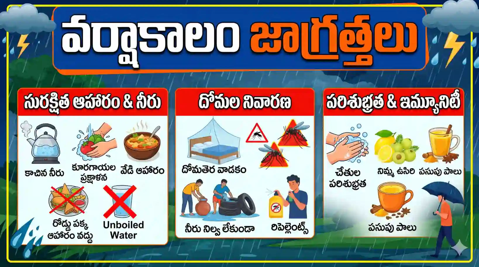 వర్షాకాలంలో ఈ జాగ్రత్తలు తీసుకోకపోతే ఆసుపత్రి పాలు కావడం ఖాయం! | Monsoon Health Tips Telugu