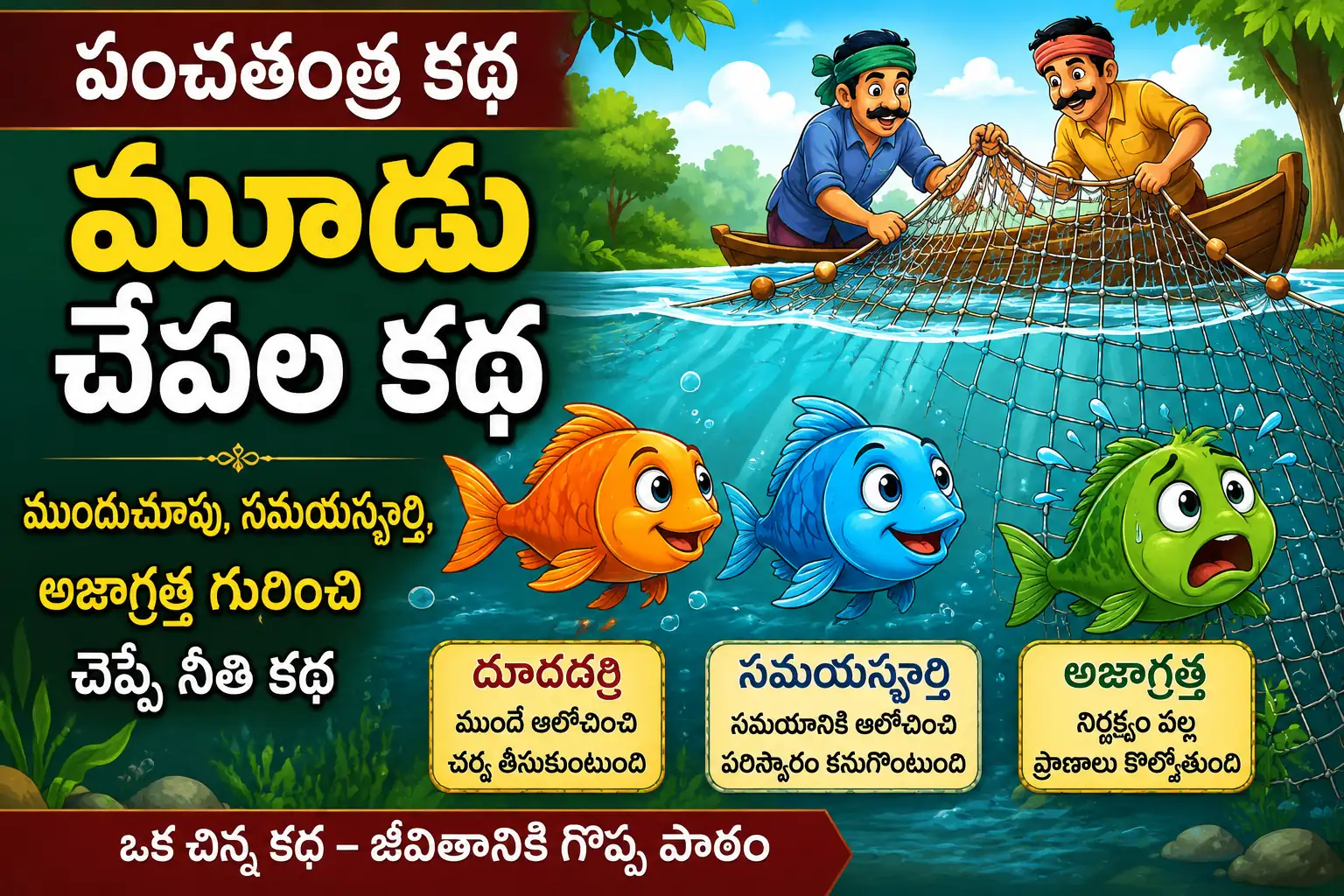 Panchatantra Moodu chepala Katha | ముందుచూపు, సమయస్ఫూర్తి, అజాగ్రత్త గురించి చెప్పే పంచతంత్ర నీతి కథ