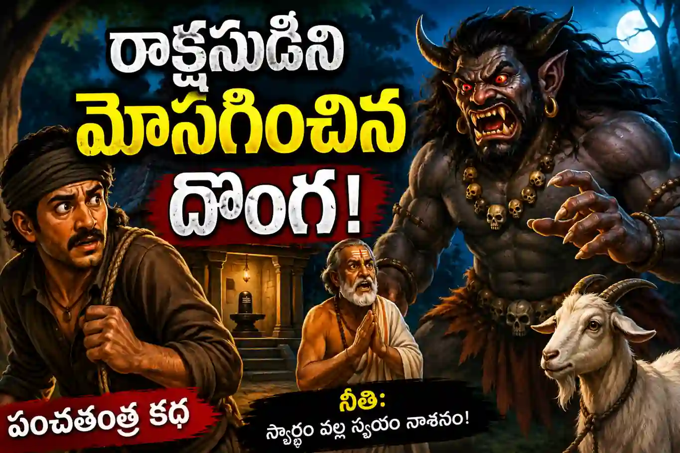 Moral Stories in Telugu |రాక్షసుడిని మోసగించిన దొంగ – పంచతంత్ర కథ