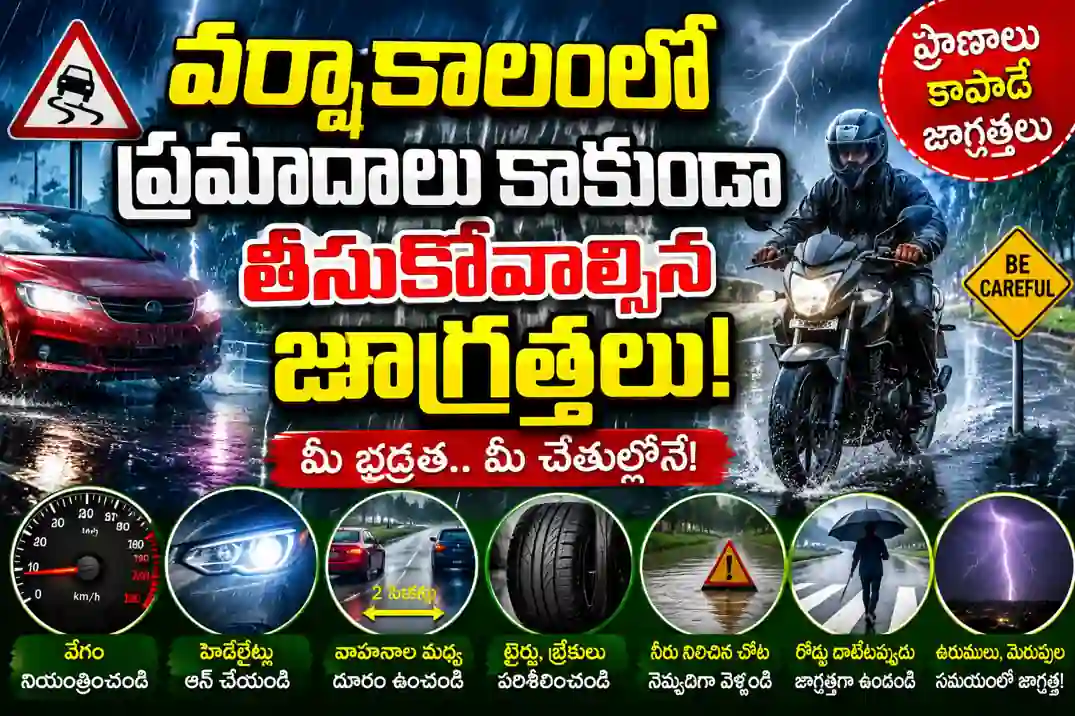 వర్షాకాలంలో రోడ్డు ప్రమాదాల నివారణకు పాటించాల్సిన సురక్షిత జాగ్రత్తలు! | Monsoon Driving Tips in Telugu