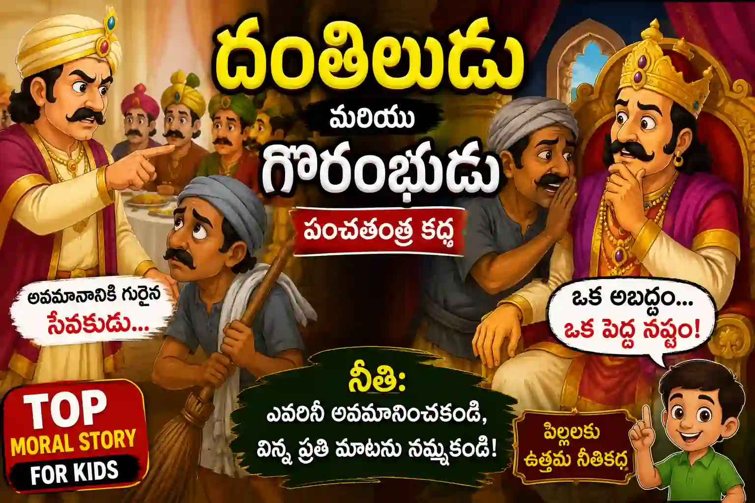 పిల్లల కోసం పంచతంత్ర నీతి కథ: దంతిలుడు మరియు గోరంభుడు | Moral Story for Kids in Telugu