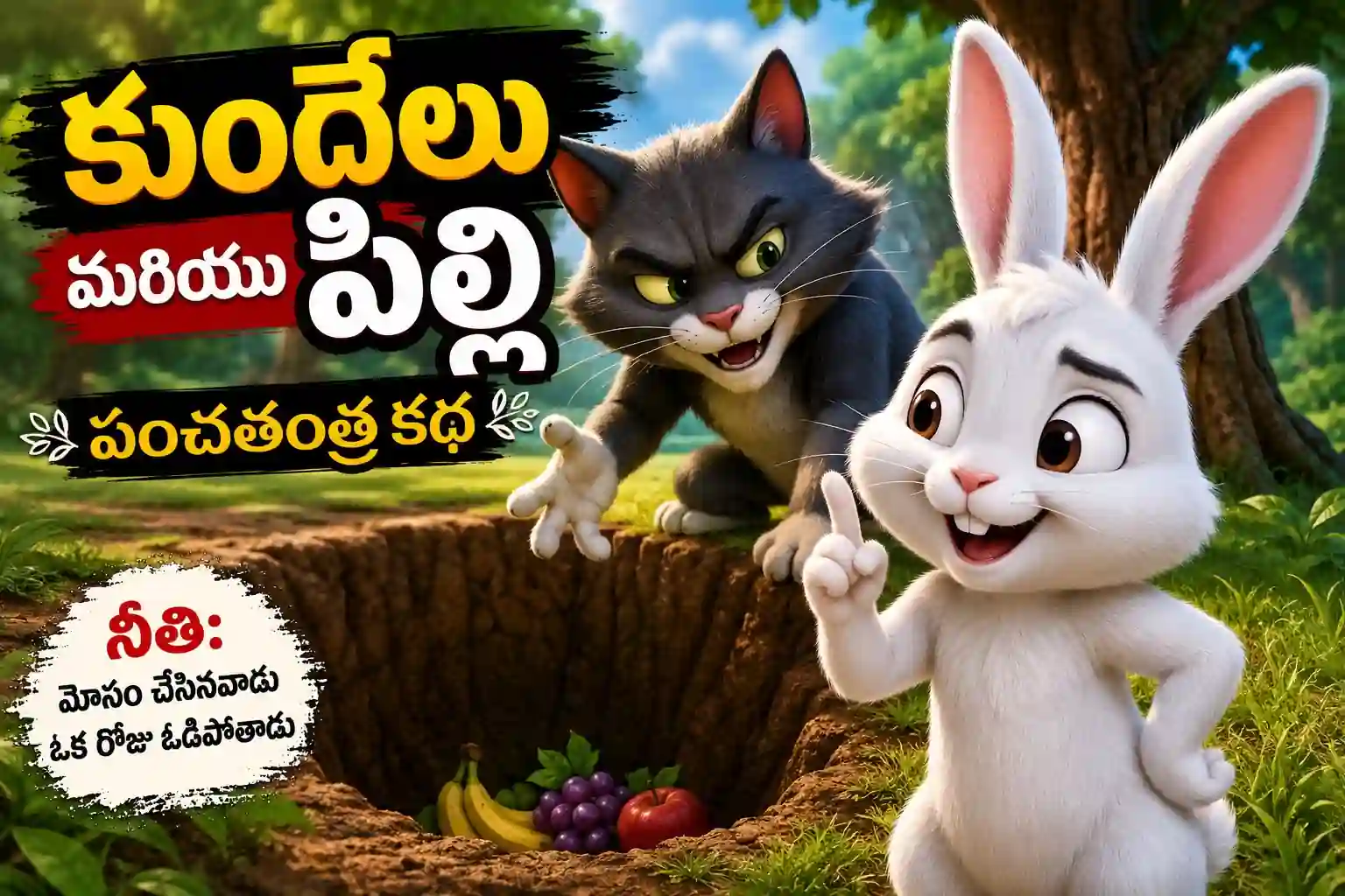 కుందేలు మరియు పిల్లి పంచతంత్ర కథ: మోసగాళ్లను నమ్మితే ప్రమాదమే!