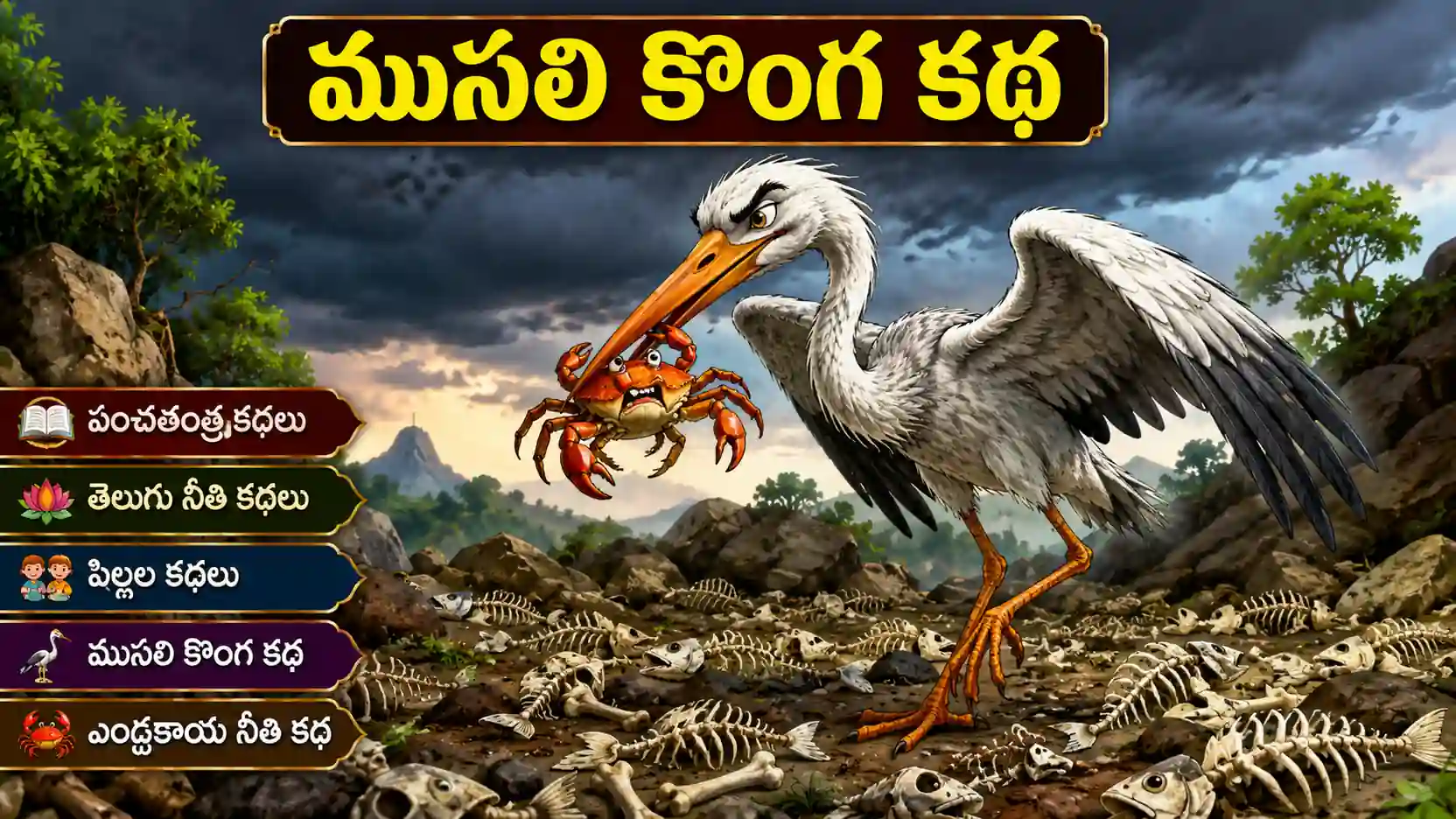 ముసలి కొంగ ఉపాయం – ఎండ్రకాయ సమయస్ఫూర్తి | పంచతంత్ర కథ