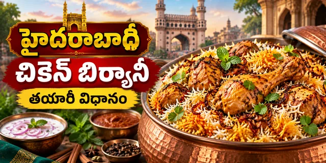 హైదరాబాదీ చికెన్ బిర్యానీ తయారీ విధానం | Chicken Biryani Recipe in Telugu