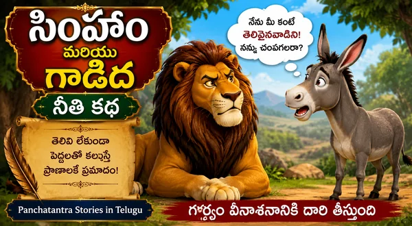 సింహం మరియు గాడిద నీతి కథ | Panchatantra Stories in Telugu